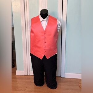 Coral Reef Orange Pink Satin Closed Back Vest Wedding Prom Men’s XL X-Large Tall